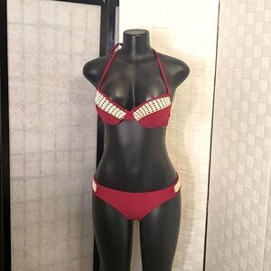 BRAND NEW ZUMIEZ TWO PIECE CROCHET EMBROIDERED EMBELLISHMENTS BIKINI SWIMSWUIT